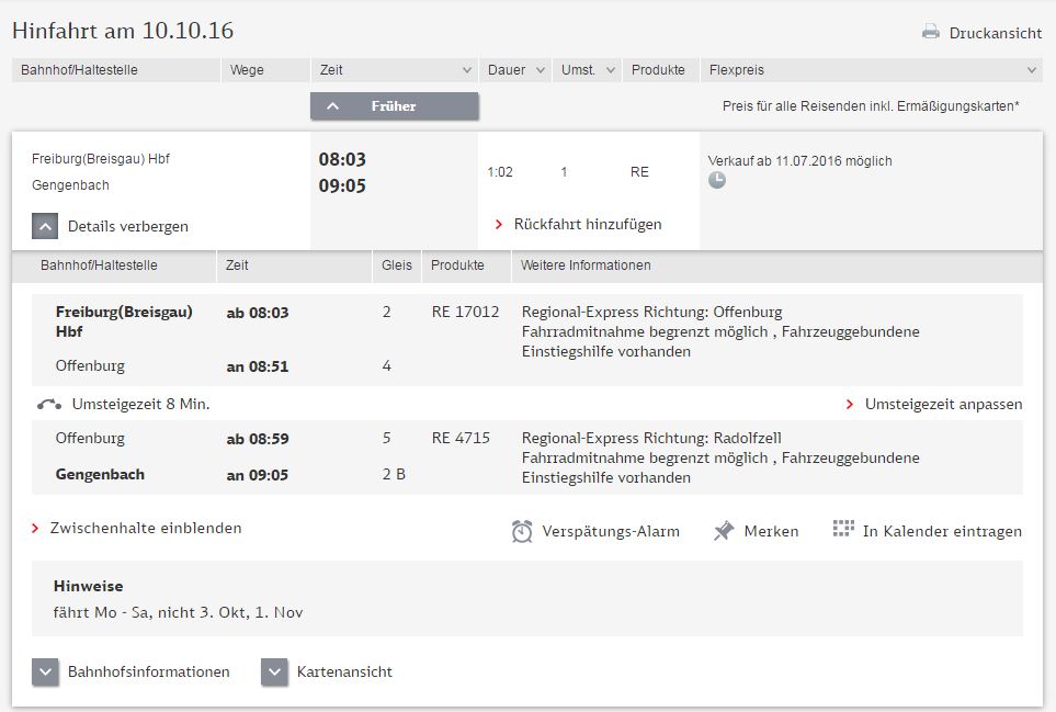 Train schedule 10.10.2016  